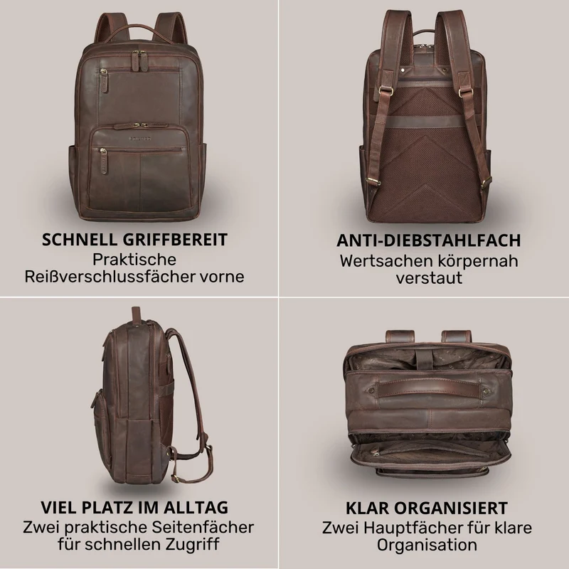 "Laurenz" Rucksack Herren Leder XL 15,6-17,3 Zoll mit Tabletfach