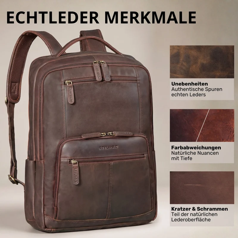 "Laurenz" Rucksack Herren Leder XL 15,6-17,3 Zoll mit Tabletfach