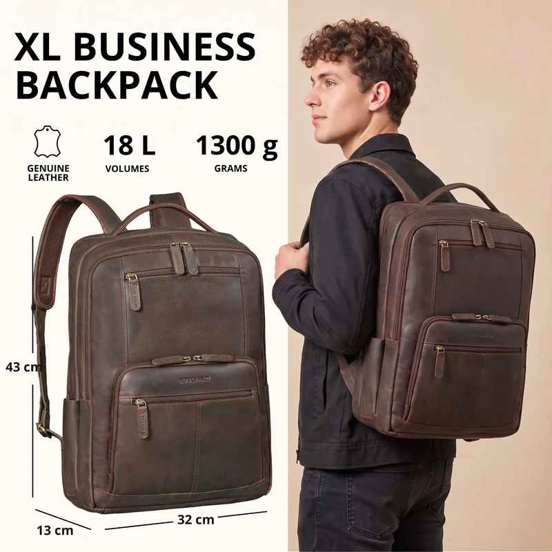 "Laurenz" Rucksack Herren Leder XL 15,6-17,3 Zoll mit Tabletfach