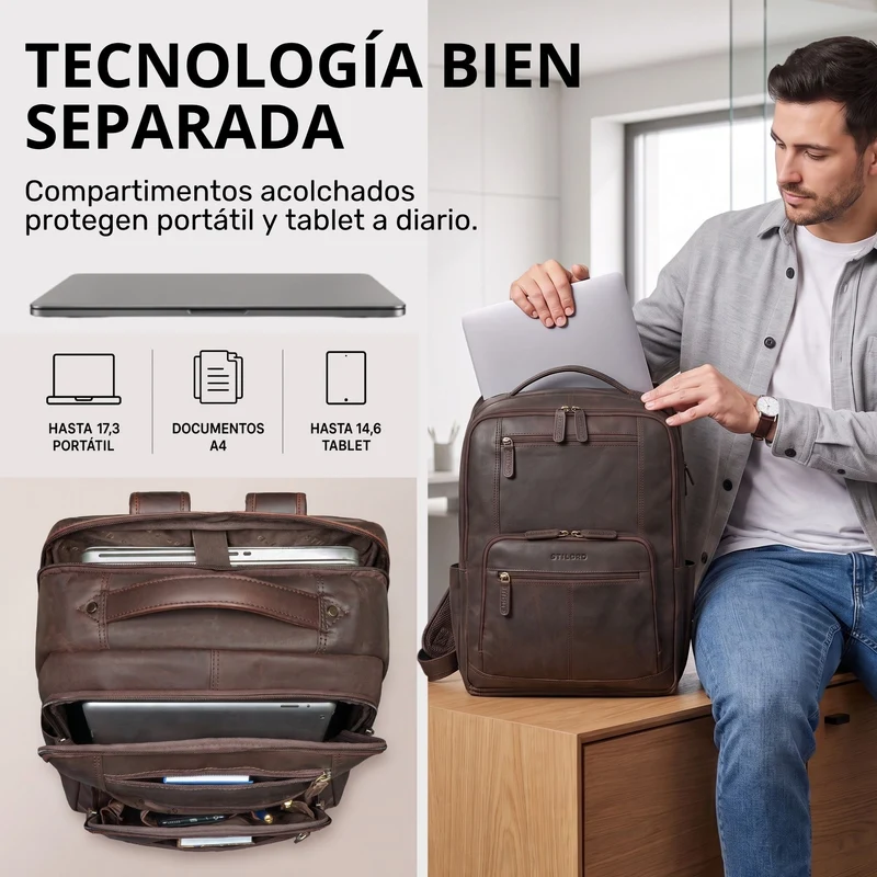 "Laurenz" Rucksack Herren Leder XL 15,6-17,3 Zoll mit Tabletfach