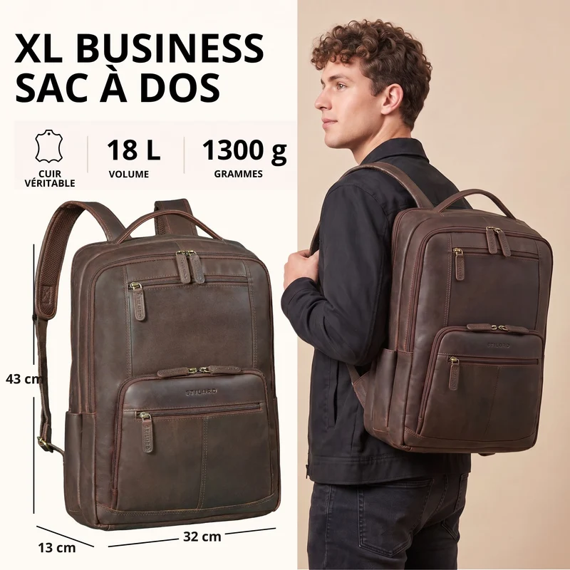"Laurenz" Rucksack Herren Leder XL 15,6-17,3 Zoll mit Tabletfach