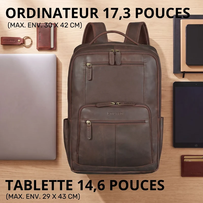 "Laurenz" Rucksack Herren Leder XL 15,6-17,3 Zoll mit Tabletfach