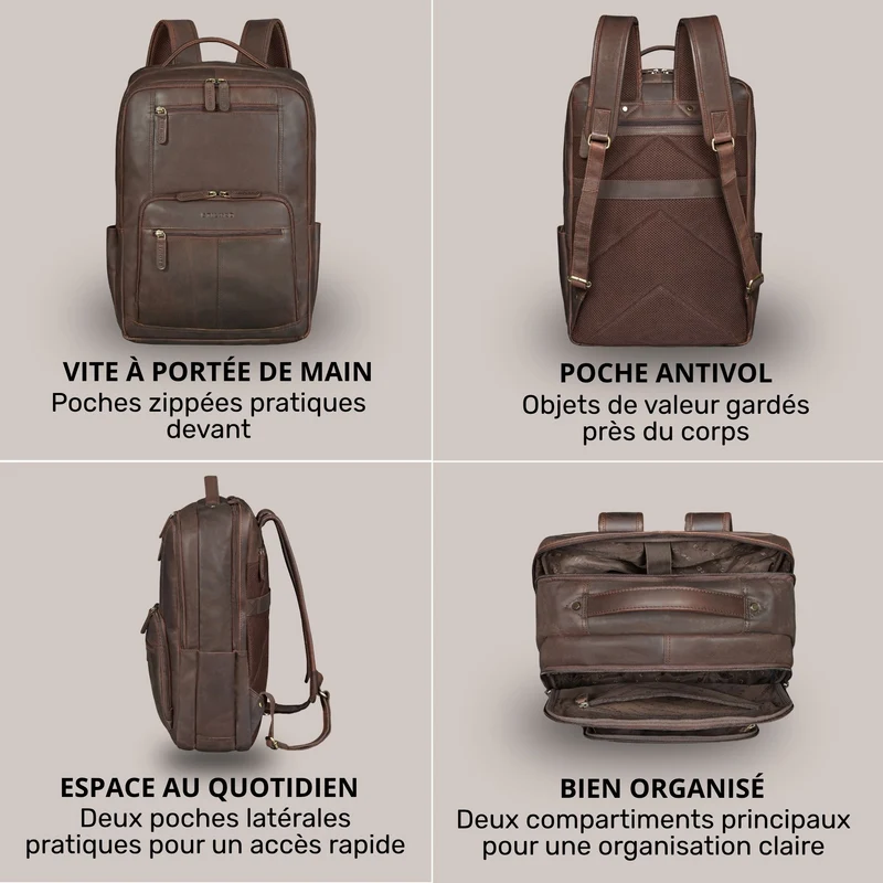 "Laurenz" Rucksack Herren Leder XL 15,6-17,3 Zoll mit Tabletfach