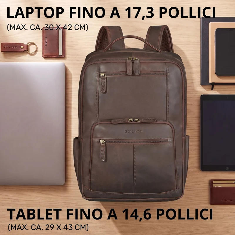 "Laurenz" Rucksack Herren Leder XL 15,6-17,3 Zoll mit Tabletfach