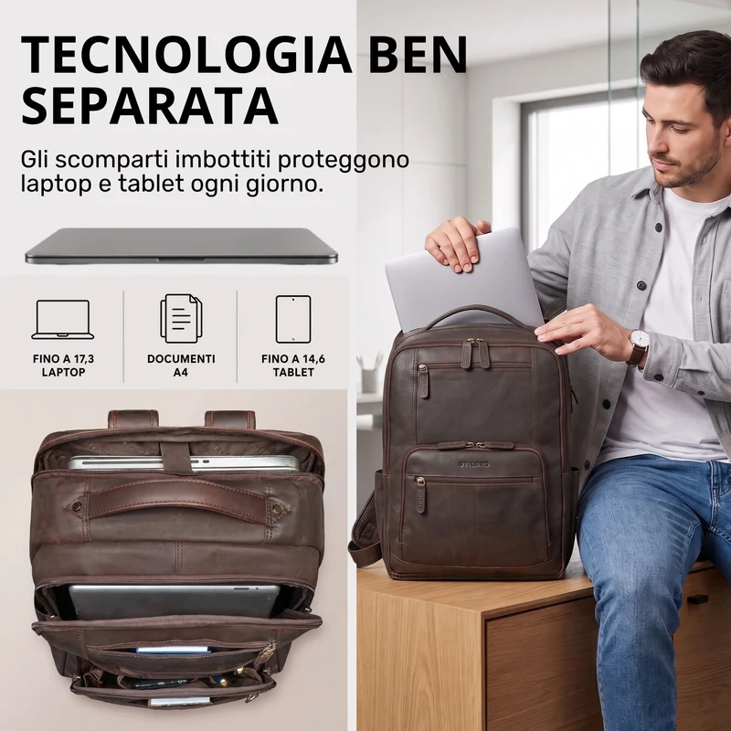 "Laurenz" Rucksack Herren Leder XL 15,6-17,3 Zoll mit Tabletfach