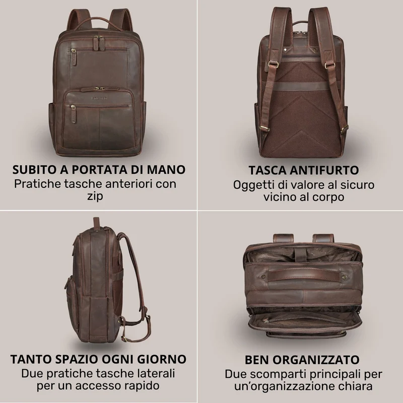 "Laurenz" Rucksack Herren Leder XL 15,6-17,3 Zoll mit Tabletfach
