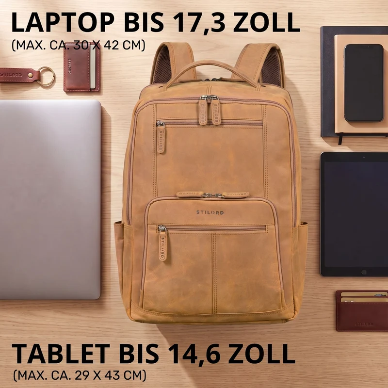 "Laurenz" Rucksack Herren Leder XL 15,6-17,3 Zoll mit Tabletfach