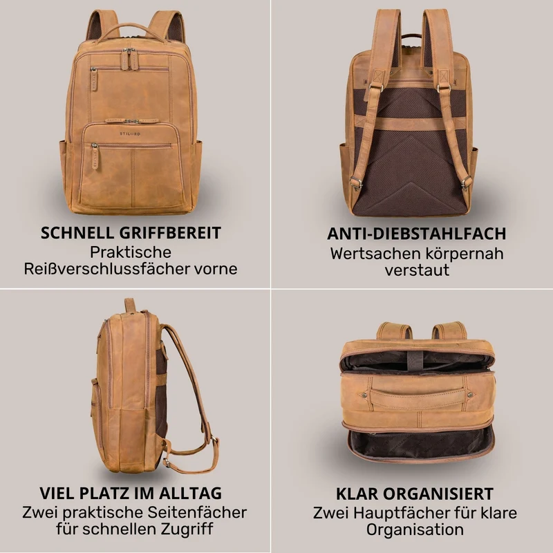 "Laurenz" Rucksack Herren Leder XL 15,6-17,3 Zoll mit Tabletfach