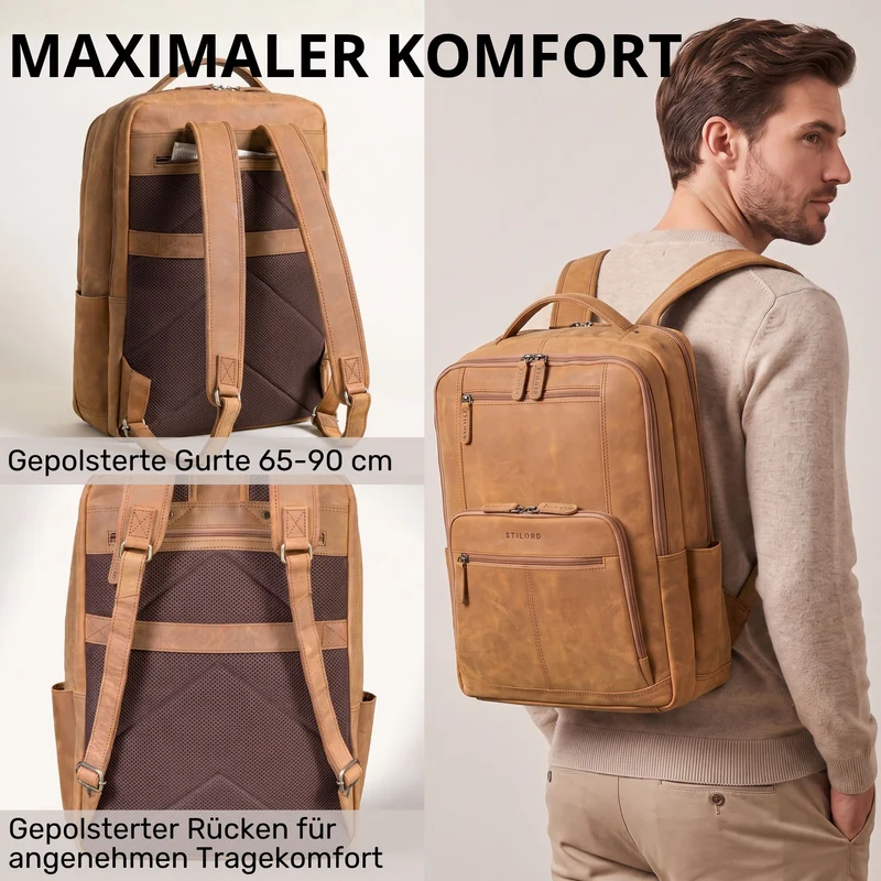 "Laurenz" Rucksack Herren Leder XL 15,6-17,3 Zoll mit Tabletfach