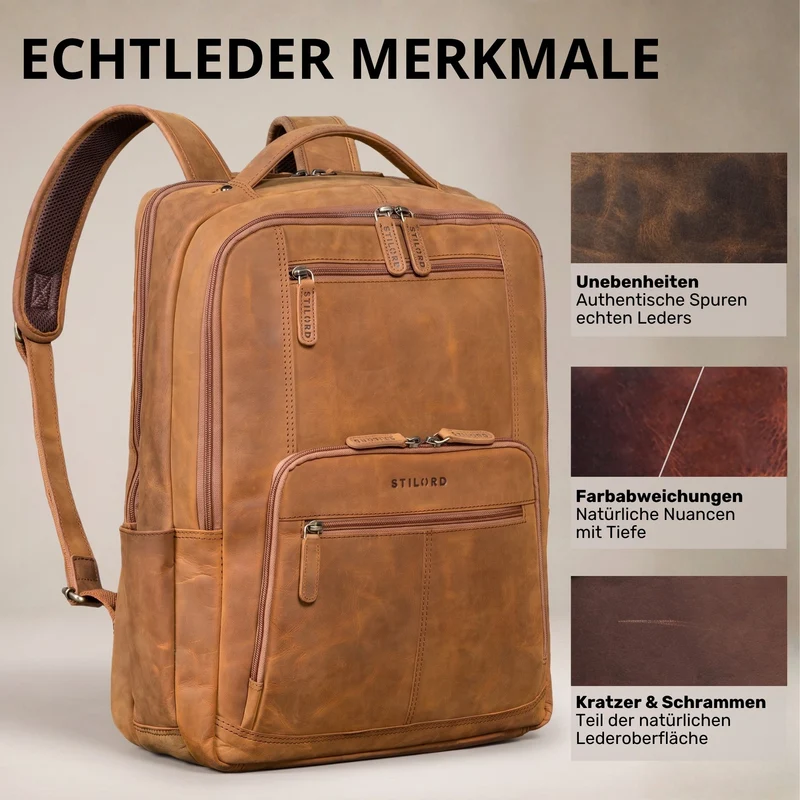 "Laurenz" Rucksack Herren Leder XL 15,6-17,3 Zoll mit Tabletfach