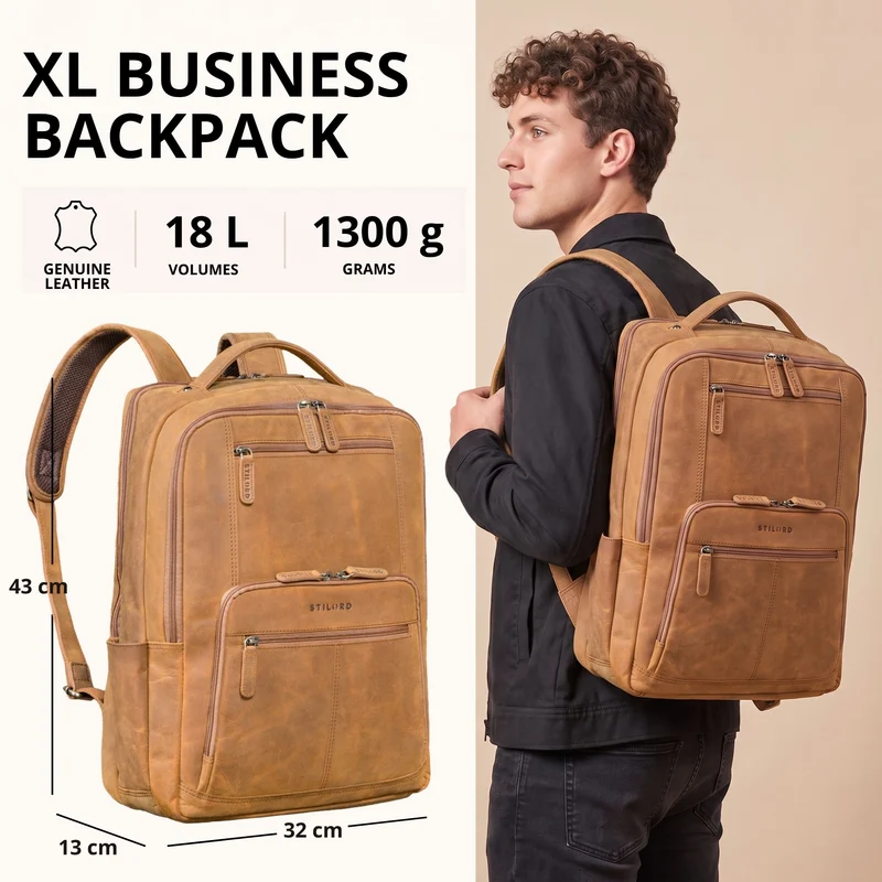 "Laurenz" Rucksack Herren Leder XL 15,6-17,3 Zoll mit Tabletfach
