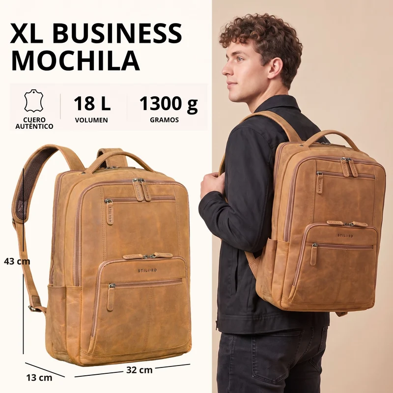 "Laurenz" Rucksack Herren Leder XL 15,6-17,3 Zoll mit Tabletfach