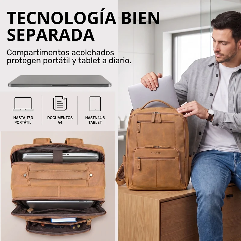 "Laurenz" Rucksack Herren Leder XL 15,6-17,3 Zoll mit Tabletfach