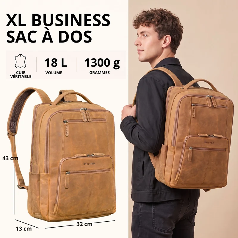 "Laurenz" Rucksack Herren Leder XL 15,6-17,3 Zoll mit Tabletfach