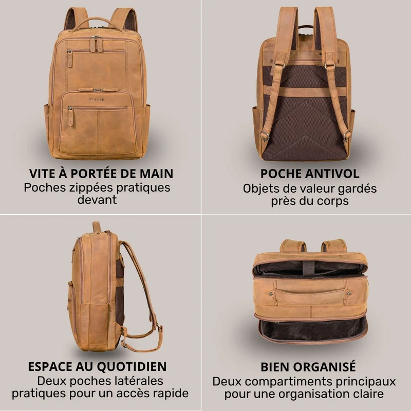 "Laurenz" Rucksack Herren Leder XL 15,6-17,3 Zoll mit Tabletfach