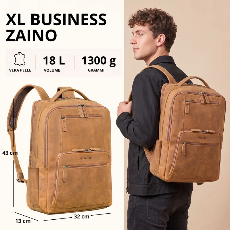 "Laurenz" Rucksack Herren Leder XL 15,6-17,3 Zoll mit Tabletfach