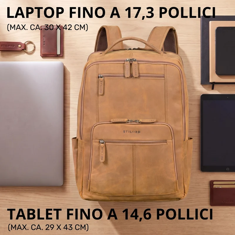"Laurenz" Rucksack Herren Leder XL 15,6-17,3 Zoll mit Tabletfach