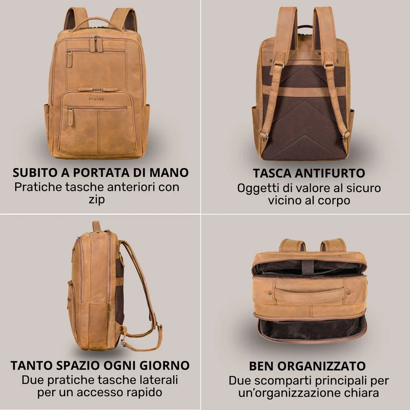 "Laurenz" Rucksack Herren Leder XL 15,6-17,3 Zoll mit Tabletfach