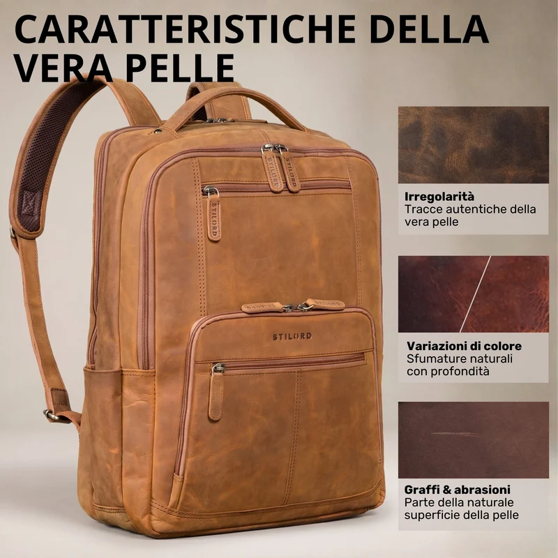 "Laurenz" Rucksack Herren Leder XL 15,6-17,3 Zoll mit Tabletfach