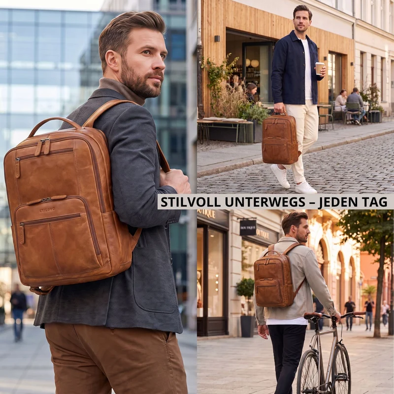 "Laurenz" Rucksack Herren Leder XL 15,6-17,3 Zoll mit Tabletfach