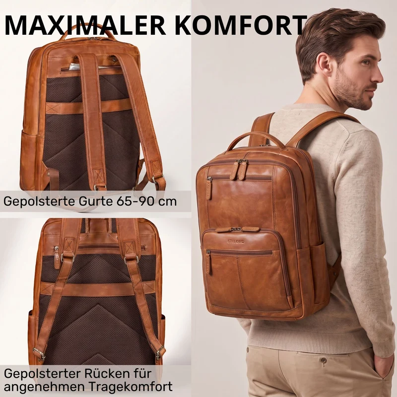 "Laurenz" Rucksack Herren Leder XL 15,6-17,3 Zoll mit Tabletfach