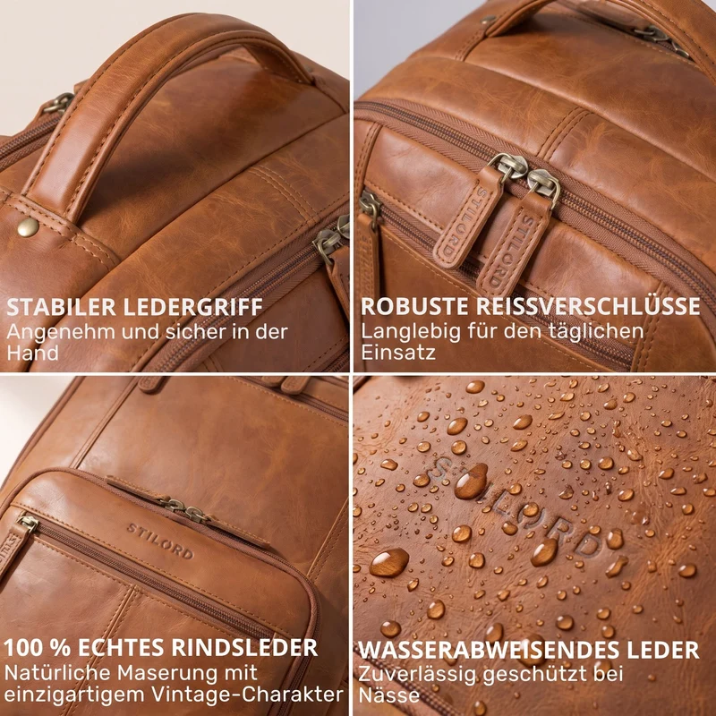 "Laurenz" Rucksack Herren Leder XL 15,6-17,3 Zoll mit Tabletfach