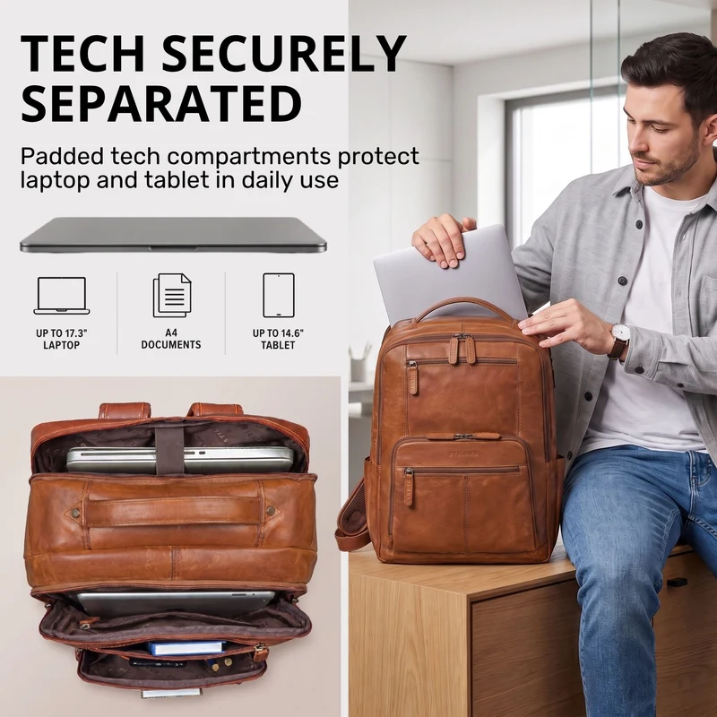 "Laurenz" Rucksack Herren Leder XL 15,6-17,3 Zoll mit Tabletfach