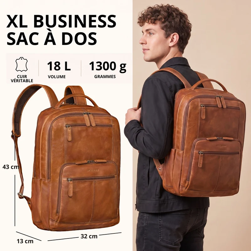 "Laurenz" Rucksack Herren Leder XL 15,6-17,3 Zoll mit Tabletfach
