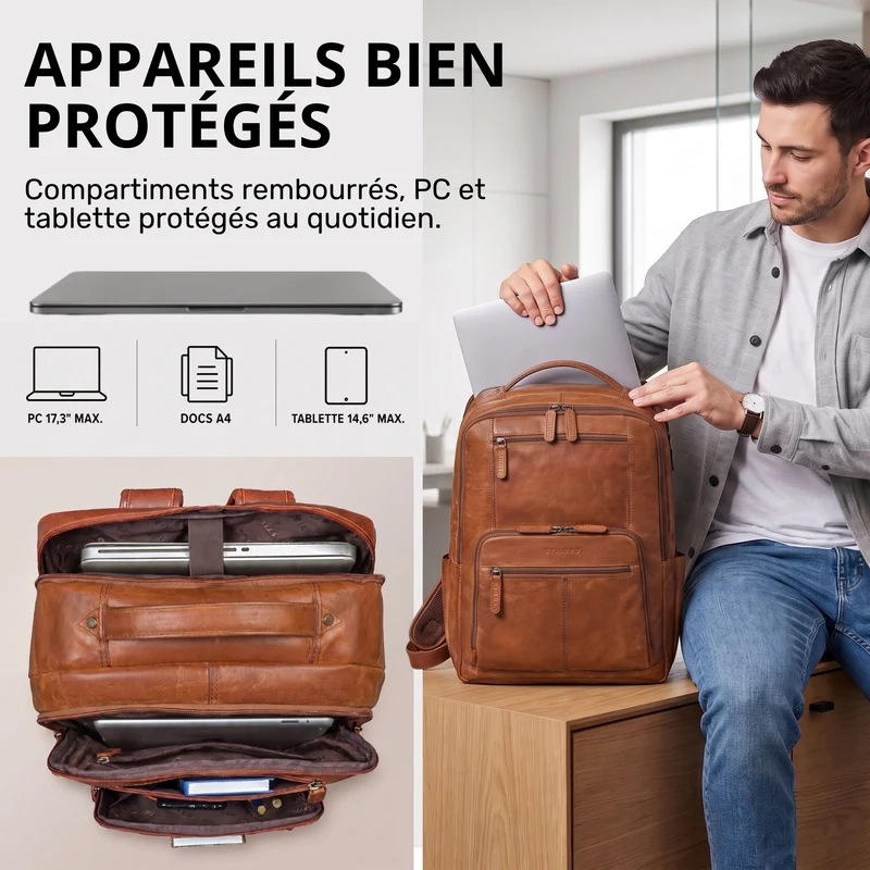 "Laurenz" Rucksack Herren Leder XL 15,6-17,3 Zoll mit Tabletfach