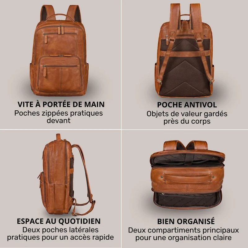 "Laurenz" Rucksack Herren Leder XL 15,6-17,3 Zoll mit Tabletfach