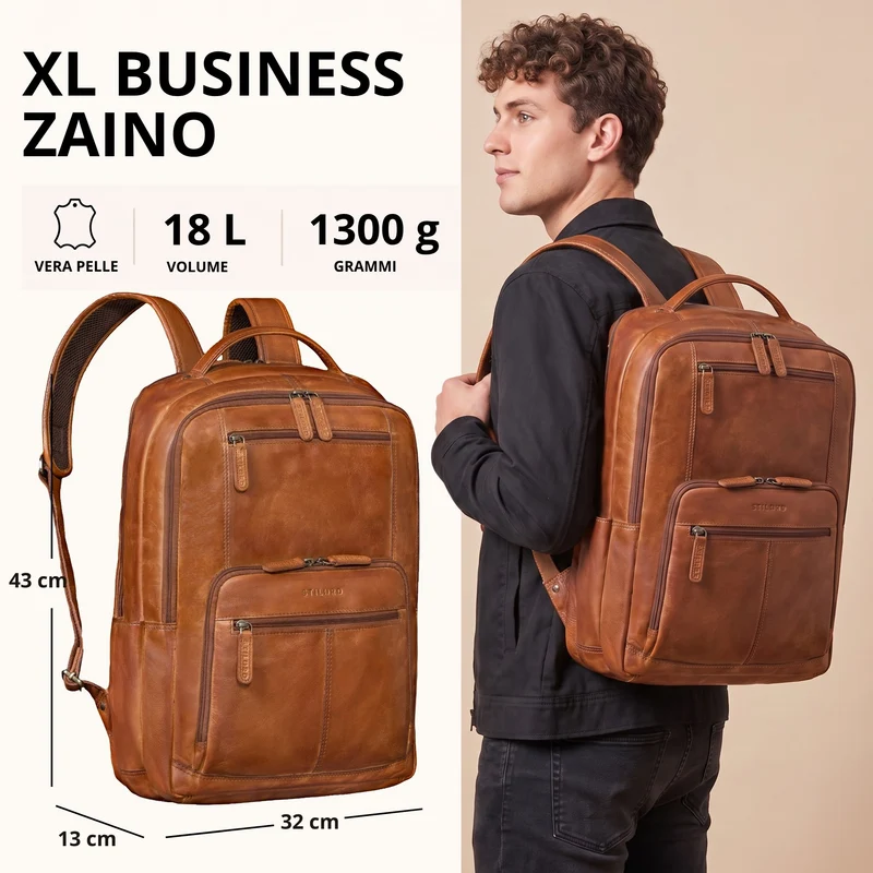 "Laurenz" Rucksack Herren Leder XL 15,6-17,3 Zoll mit Tabletfach