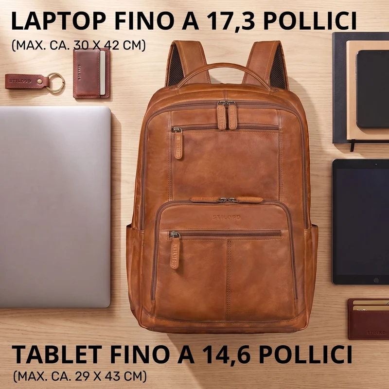 "Laurenz" Rucksack Herren Leder XL 15,6-17,3 Zoll mit Tabletfach
