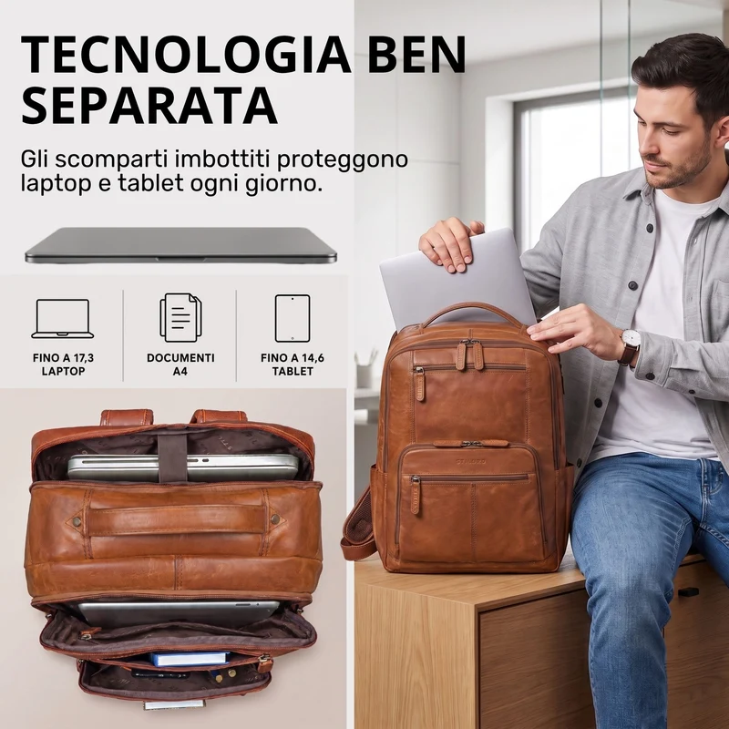 "Laurenz" Rucksack Herren Leder XL 15,6-17,3 Zoll mit Tabletfach