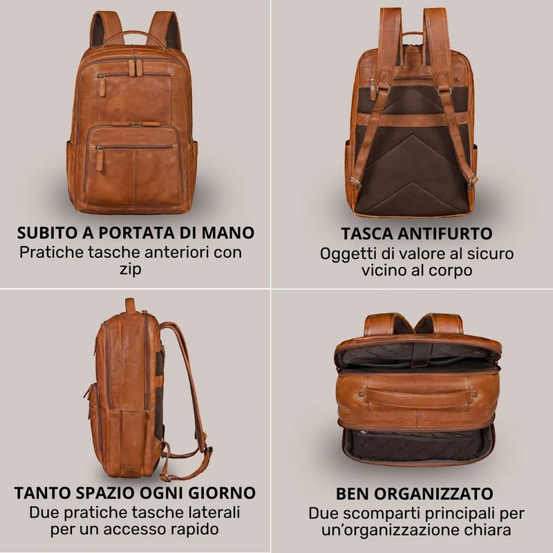 "Laurenz" Rucksack Herren Leder XL 15,6-17,3 Zoll mit Tabletfach