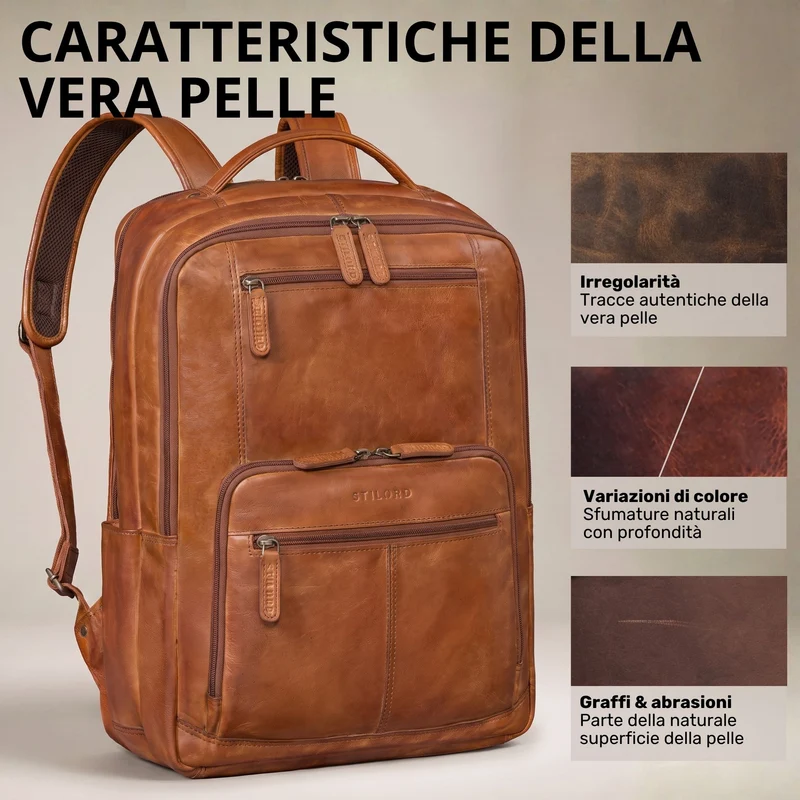 "Laurenz" Rucksack Herren Leder XL 15,6-17,3 Zoll mit Tabletfach