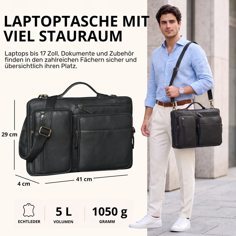 "Torsten" Laptoptasche Herren Leder Sleeve 15,6-17 Zoll