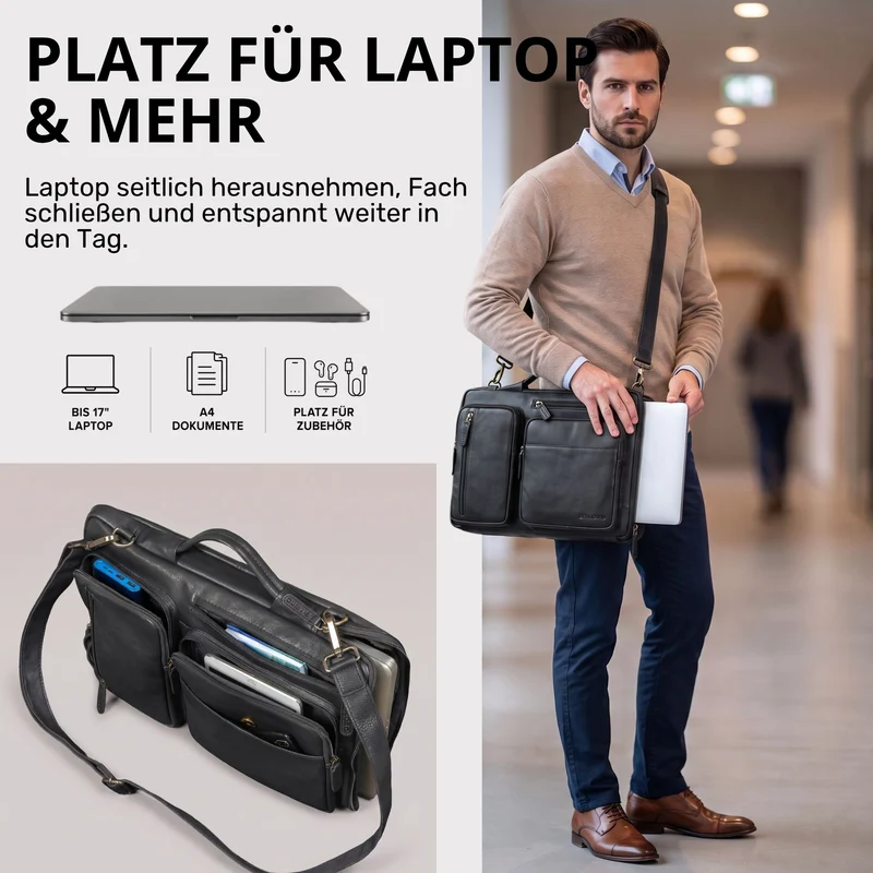 "Torsten" Laptoptasche Herren Leder Sleeve 15,6-17 Zoll
