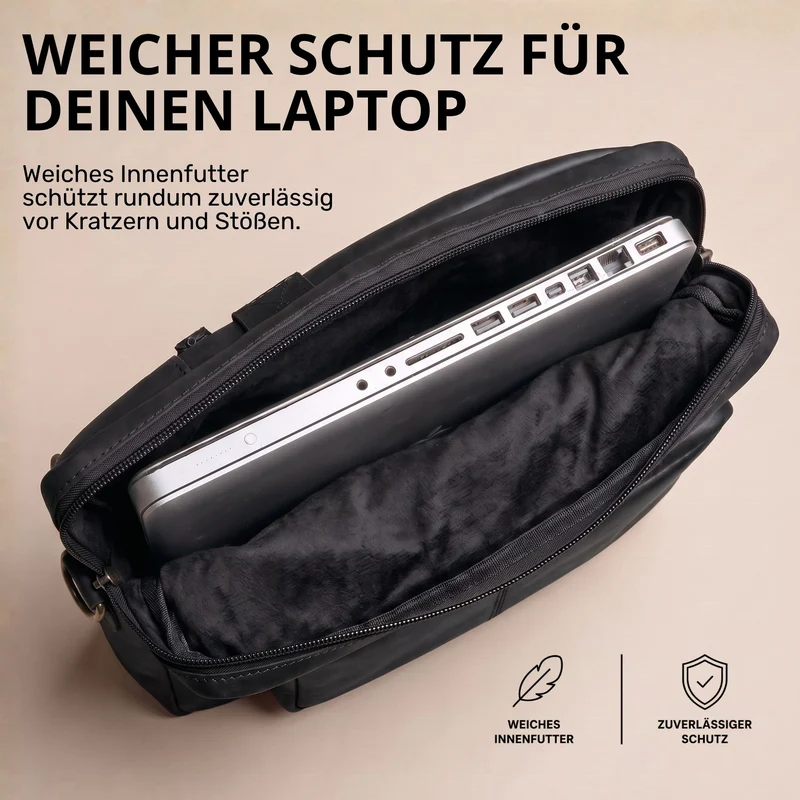 "Torsten" Laptoptasche Herren Leder Sleeve 15,6-17 Zoll