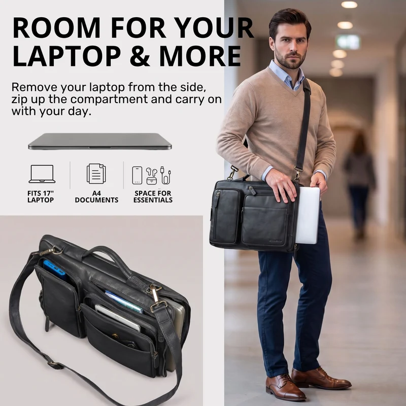"Torsten" Laptoptasche Herren Leder Sleeve 15,6-17 Zoll