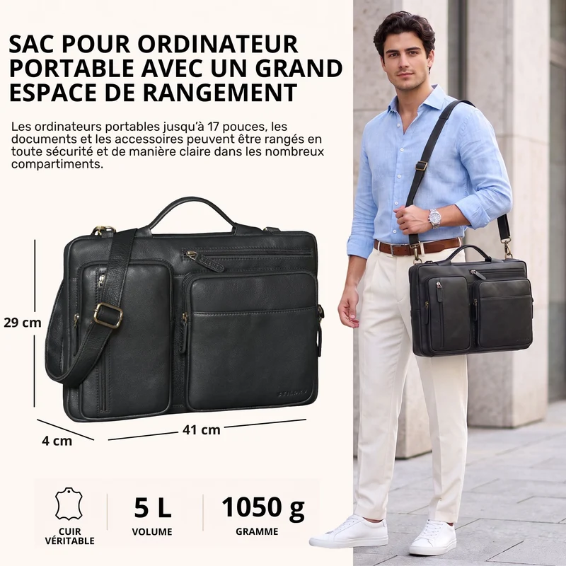 "Torsten" Laptoptasche Herren Leder Sleeve 15,6-17 Zoll