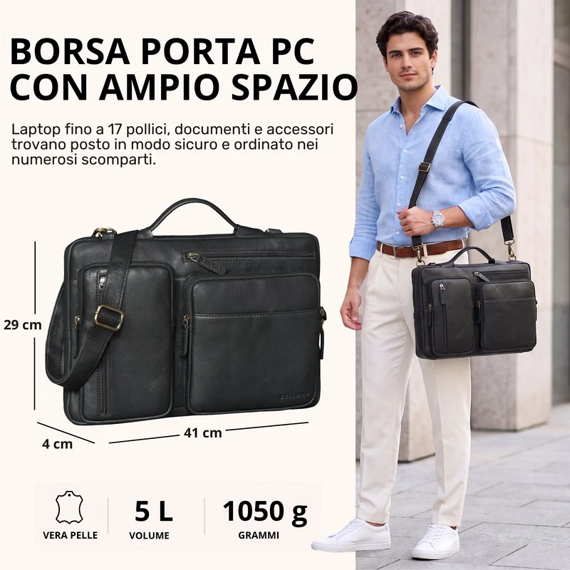 "Torsten" Laptoptasche Herren Leder Sleeve 15,6-17 Zoll
