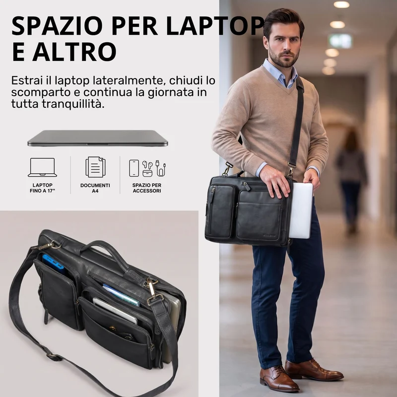 "Torsten" Laptoptasche Herren Leder Sleeve 15,6-17 Zoll