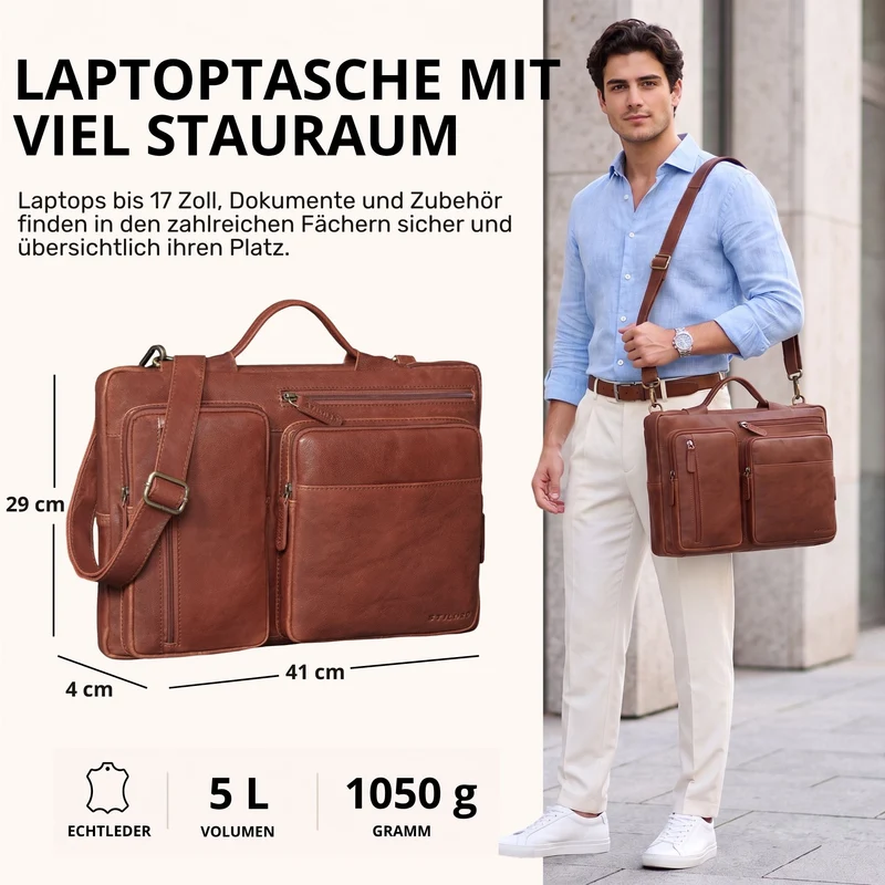"Torsten" Laptoptasche Herren Leder Sleeve 15,6-17 Zoll