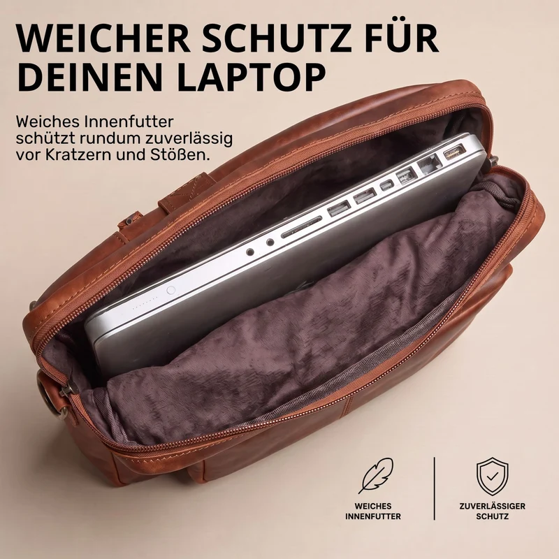 "Torsten" Laptoptasche Herren Leder Sleeve 15,6-17 Zoll
