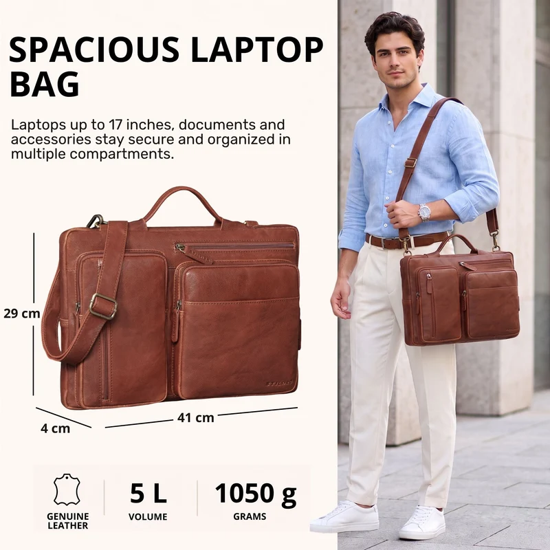 "Torsten" Laptoptasche Herren Leder Sleeve 15,6-17 Zoll