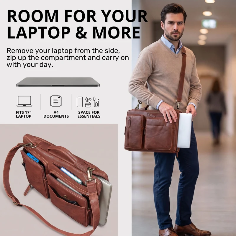 "Torsten" Laptoptasche Herren Leder Sleeve 15,6-17 Zoll
