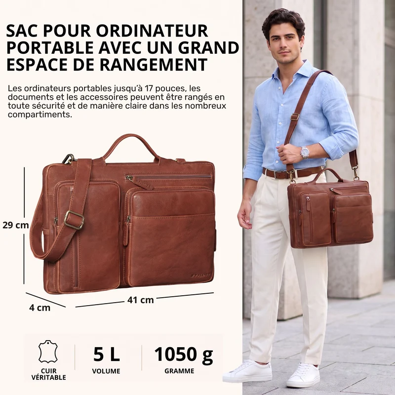 "Torsten" Laptoptasche Herren Leder Sleeve 15,6-17 Zoll