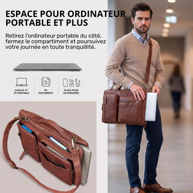 "Torsten" Laptoptasche Herren Leder Sleeve 15,6-17 Zoll