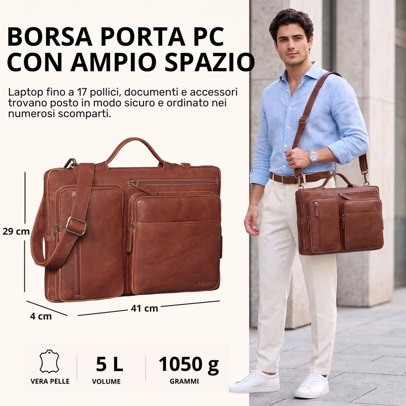 "Torsten" Laptoptasche Herren Leder Sleeve 15,6-17 Zoll