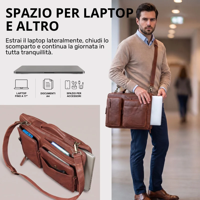 "Torsten" Laptoptasche Herren Leder Sleeve 15,6-17 Zoll